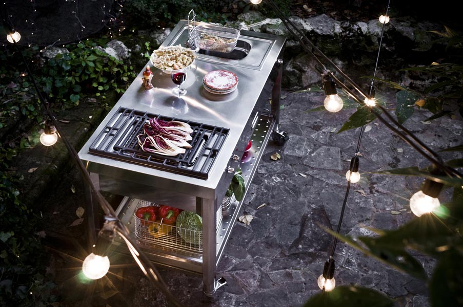 Edelstahl Outdoor-Küche 130 cm mit Grill und Friteuse