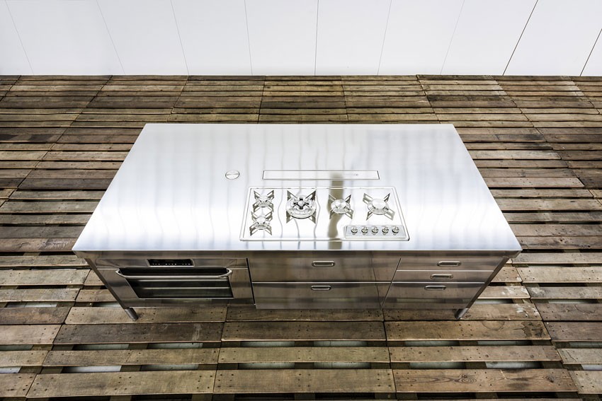 Edelstahl-Küchenelement 250 cm Einbau-Dunstabzugshaube
