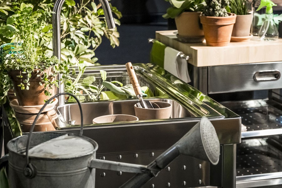 Edelstahl-Outdoor-Küche großes Becken 100 cm