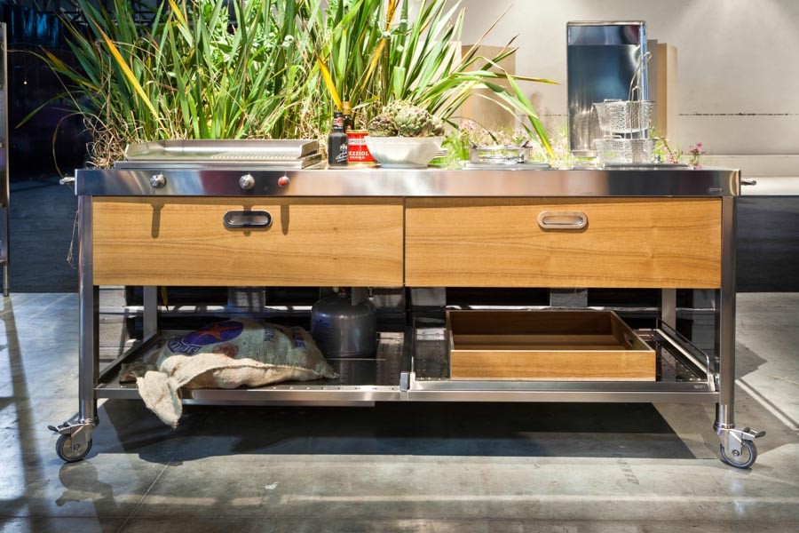 Edelstahl-Outdoor-Küche Holzschubladen 190 cm